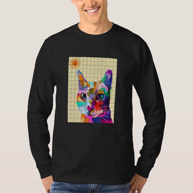 Farbenfrohe Cat Pop Art T-Shirt (Vorderseite)