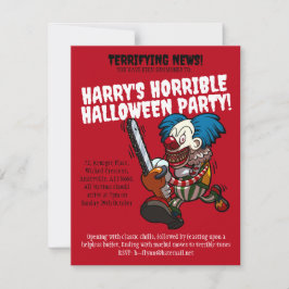 Farbenfrohe Chainsaw Clown Halloween-Party Cartoon Einladung