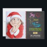 Farbenfrohe Chalkboard Holiday Foto Cards Feiertagskarte<br><div class="desc">Ferien Farben - Freude,  Liebe,  Frieden und alles,  was Urlaub Fotokarten.  Fügen Sie Ihr eigenes Foto und Texte hinzu.</div>