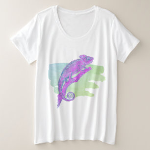 Farbenfrohe Chameleon auf grünem T - Shirt