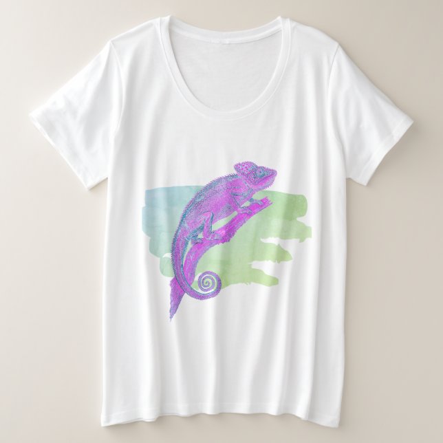 Farbenfrohe Chameleon auf grünem T - Shirt (Design vorne)