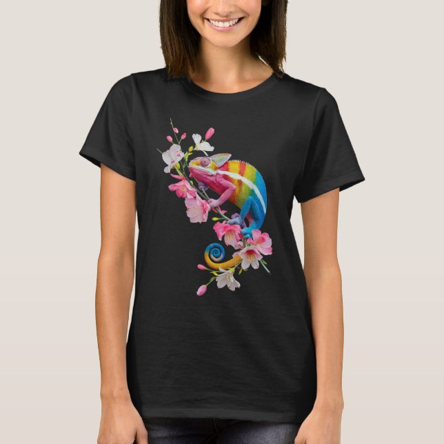 Farbenfrohe Chameleon Lizard Wildblume Reptiles T-Shirt (Vorderseite)