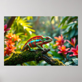 Farbenfrohe Chameleon umgeben von üppigen Folies Poster