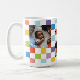 Farbenfrohe Checkerboard 3 Foto Baby Birth Stats Kaffeetasse