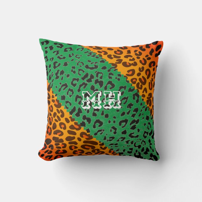 Farbenfrohe Cheetah Print Pattern Girl Monogram Kissen (Vorderseite)