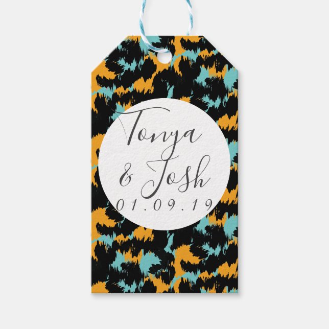 Farbenfrohe Cheetah Print Pattern Moderne Hochzeit Geschenkanhänger (Vorderseite)