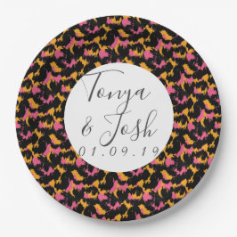 Farbenfrohe Cheetah Print Pattern Moderne Hochzeit Pappteller