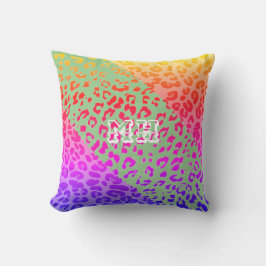 Farbenfrohe Cheetah Print Rainbow Initialen Monogr Kissen