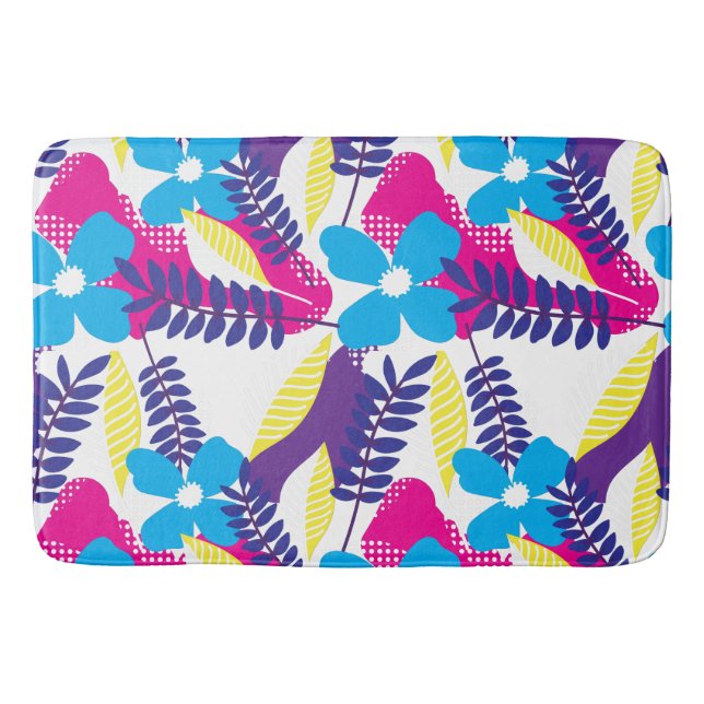 Farbenfrohe Chic Floral & Dot Muster mit Blätter Badematte (Vorderseite)