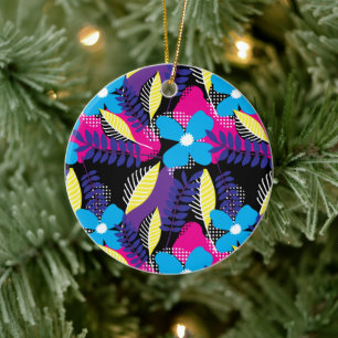 Farbenfrohe Chic Floral & Dot Muster mit Blätter C Keramik Ornament