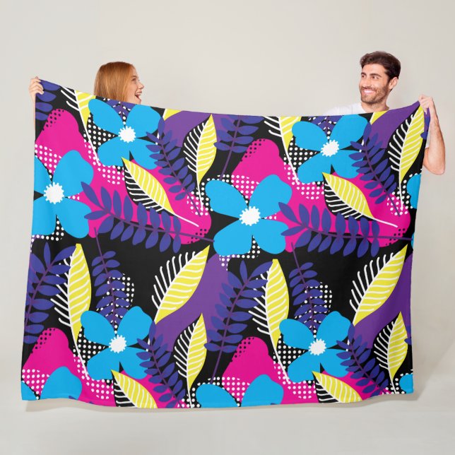 Farbenfrohe Chic Floral & Dot Muster mit Blätter F Fleecedecke (Beispiel)