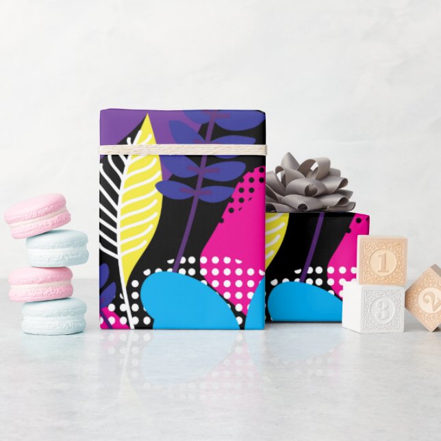 Farbenfrohe Chic Floral & Dot Muster mit Blätter W Geschenkpapier (Babyparty)