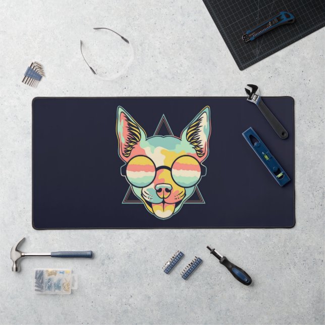 Farbenfrohe Chihuahua-Brillen Abstrakt Schreibtischunterlage (Arbeitsplatz)