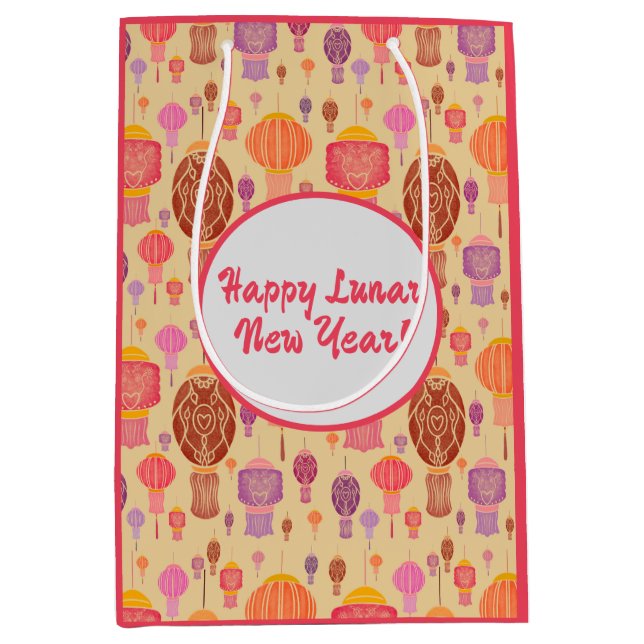 Farbenfrohe chinesische Laternen Lunar-Neujahr Mittlere Geschenktüte (Vorderseite)