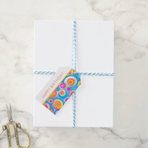 Farbenfrohe Circle Art GLÜCKLICH GEBURTSTAG Künstl Geschenkanhänger