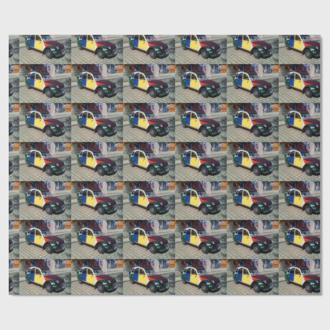 Farbenfrohe Citroen 2 CV Geschenkpapier (Flach)