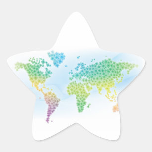 Farbenfrohe Cloud World Map Stern-Aufkleber