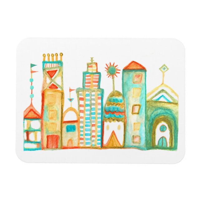 Farbenfrohe Clownstadt Whimsical Village Magnet (Horizontal)