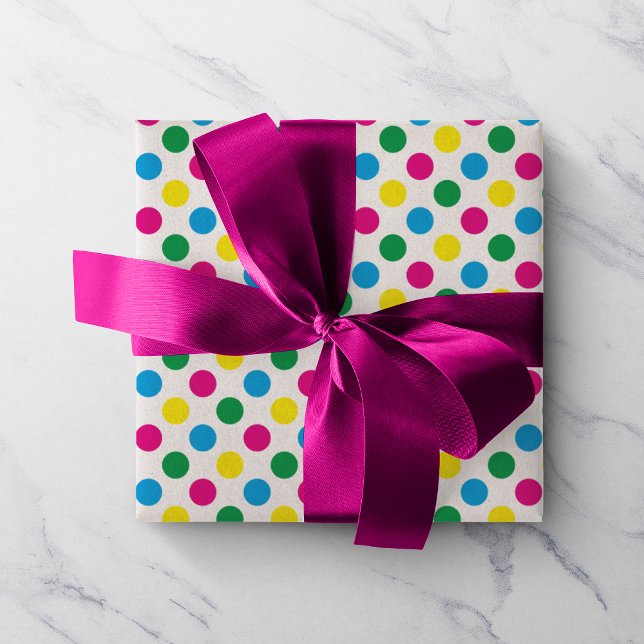 Farbenfrohe CMYK Polka Dots Geschenkpapier (Von Creator hochgeladen)