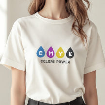 Farbenfrohe CMYK-Tinte tropft T - Shirt von Frauen
