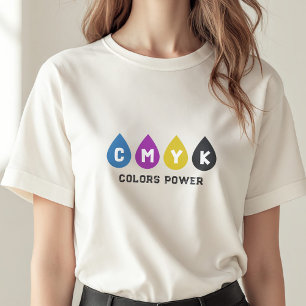 Farbenfrohe CMYK-Tinte tropft T - Shirt von Frauen