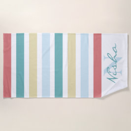 Farbenfrohe Coastal Monogram Streifen Strandtuch