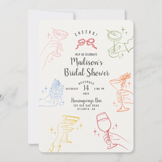 Farbenfrohe Cocktail Party Brautparty Party Einlad (Vorderseite)