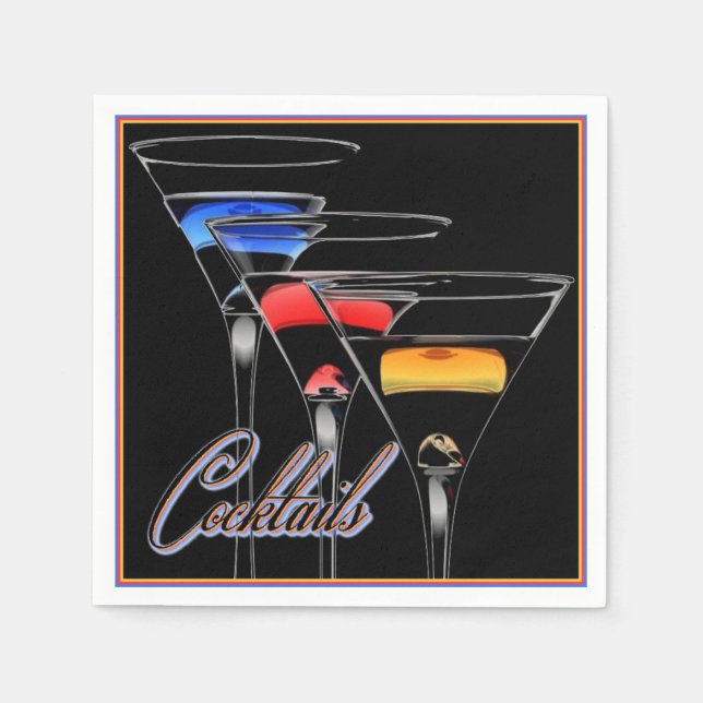 Farbenfrohe Cocktailbrille Black Napkins Serviette (Vorderseite)