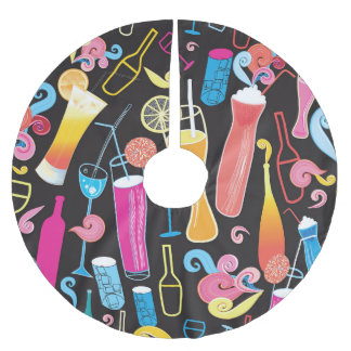 Farbenfrohe Cocktails Grafisches, nahtloses Muster Polyester Weihnachtsbaumdecke