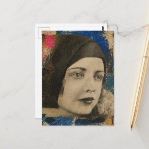 farbenfrohe Collage mit Gesicht aus den 1930ern Postkarte