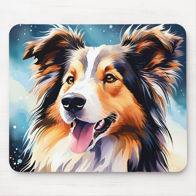 Farbenfrohe Collie Dog Wasserfarbe Mousepad (Vorne)