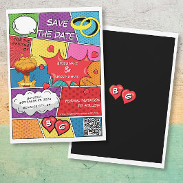Farbenfrohe Comic Book Pop Art Wedding QR Code Save The Date