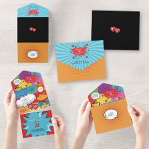 Farbenfrohe Comic Buch Pop Hochzeit