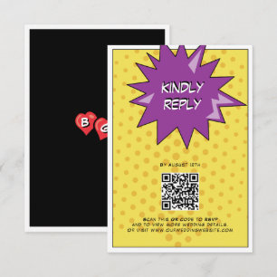 Farbenfrohe Comic Buch Pop Hochzeit Begleitkarte