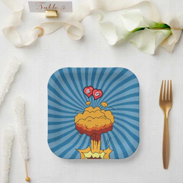 Farbenfrohe Comic Buch Pop Hochzeit Pappteller (Hochzeit)