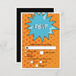 Farbenfrohe Comic Buch Pop Hochzeit RSVP Karte