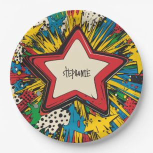 Farbenfrohe Comic Pop Kunst Sternexplosion Explosi Pappteller