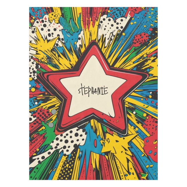 Farbenfrohe Comic Pop Kunst Sternexplosion Explosi Tischdecke (Vorderseite)