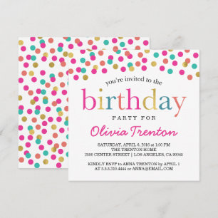 Farbenfrohe Confetti Geburtstagsparty Einladungen