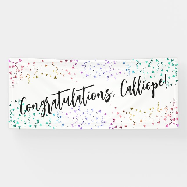 Farbenfrohe Confetti Handwriting Gratulation Banner (Horizontal)