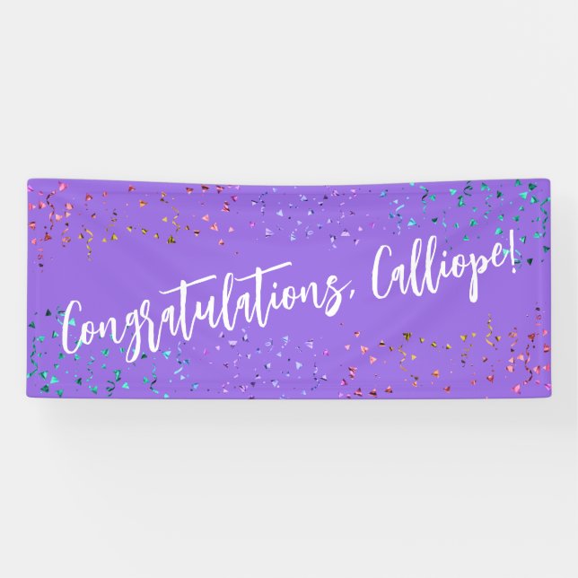Farbenfrohe Confetti Handwriting Gratulation Banner (Horizontal)