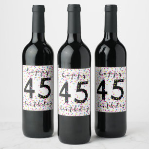 Farbenfrohe Confetti Happy 45. Geburtstagswein Weinetikett