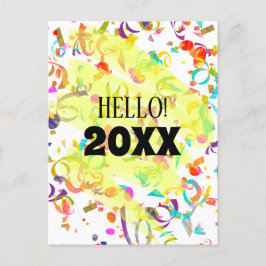Farbenfrohe Confetti Neujahr Gelbe Riggi Feiertagspostkarte
