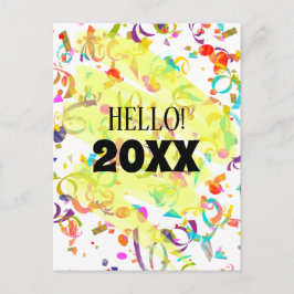 Farbenfrohe Confetti Neujahr Gelbe Riggi Feiertagspostkarte