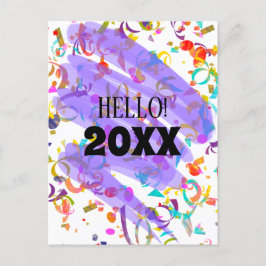 Farbenfrohe Confetti Neujahr Lila Squiggle Feiertagspostkarte