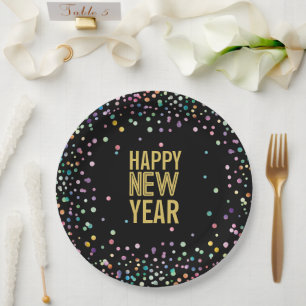 Farbenfrohe Confetti Silvester-Party Pappteller