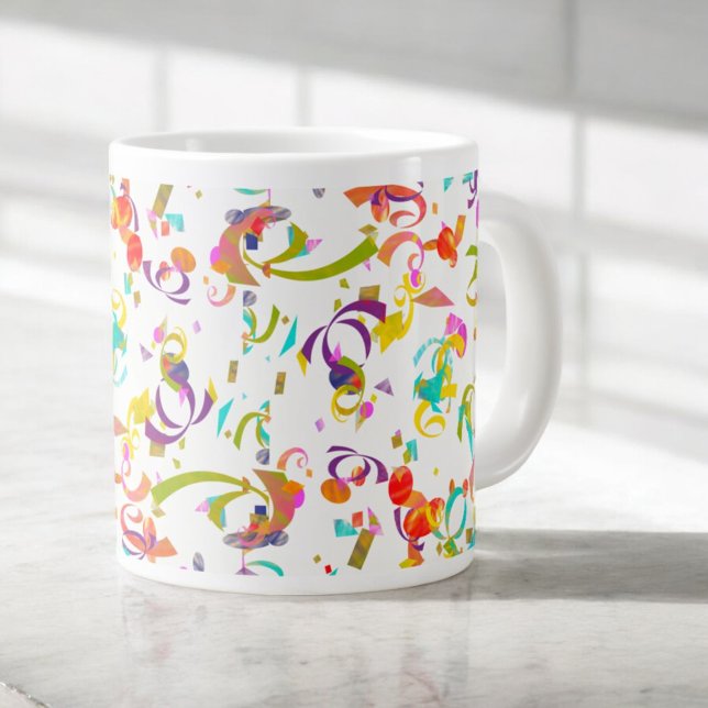 Farbenfrohe Confetti Toss Hintergrund über weiß Jumbo-Tasse (confetti pattern mug)