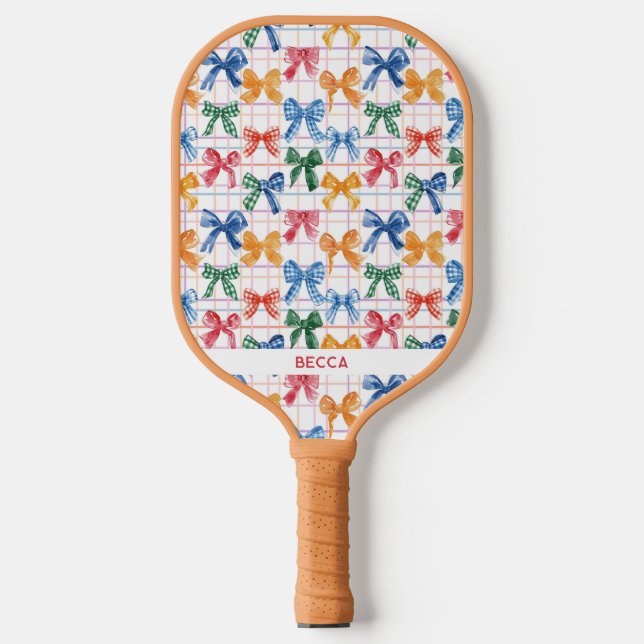 Farbenfrohe Coquette Bows & Stripes Pickleball Pad Schläger (Vorderseite)