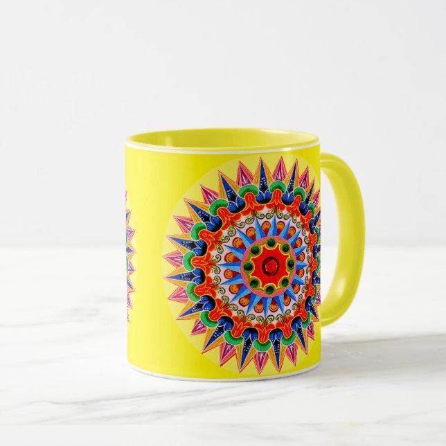 Farbenfrohe Costa Rica Folklore Design Tasse (VorderseiteRechts)