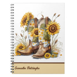 Farbenfrohe Cowgirl Stiefel mit Sonnenblumen Notizblock